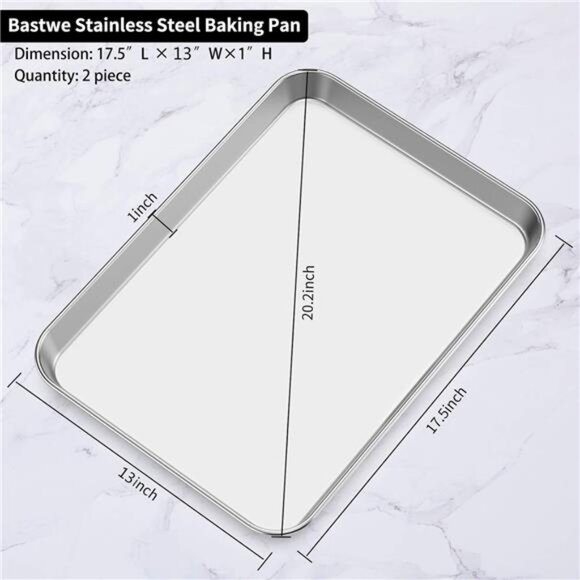 Baking Sheet Set of 2, Bastwe 18 inch Commercial Grade Stainless Steel Baking - Picture 7 of 8